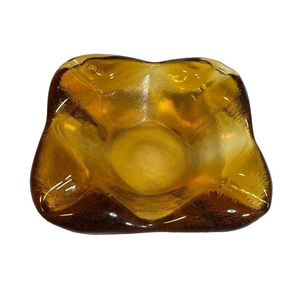 Vtg Imperial Olde Jamestown Line Heavy Amber Glass Cigar Ashtray